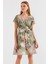2502 Kısa Kol Desenli Şifon Elbise - Çağla 5