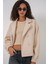 9117 Kruvaze Yaka Crop Ceket - Bej 5