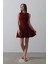Fiyonk Detay Sıfır Kollu Mini Elbise - Bordo 1