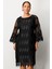 Moda Ilgi Kadın Büyük Beden Ön Kısım Güpür Dantelli Elbise 0006 Siyah 2