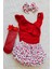 Kız Bebek Ribana Tek Kol Askılı Çıtçıtlı Kırmızı Body Fırfırlı Çilek Desen Etek File Çorap Set 1