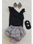 Kız Bebek Ribana Tek Kol Askılı Çıtçıtlı Siyah Body Fırfırlı Leopar Desenli Etek Babet Çorap Set 1