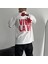 Baskılı Oversize Bisiklet Yaka Tshirt Beyaz 3