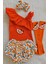 Kız Bebek Ribana Tek Kol Askılı Çıtçıtlı Turuncu Body Fırfırlı Portakal Desenli Etek Keçe Çorap Set 1