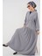 Kadın BDART V Yaka Düğmeli Rahat Kesim Maxi Elbise Gri 2