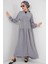 Kadın BDART V Yaka Düğmeli Rahat Kesim Maxi Elbise Gri 3