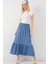 Kadın BDART Esnek Bel ile Dokulu Uzun Triko Etek Blue 3