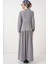 Kadın BDART V Yaka Düğmeli Rahat Kesim Maxi Elbise Gri 6