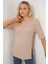 Kadın BDART Dokulu Uzun Kol Yaka Tişört Bej Doğal 1