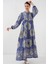 Kadın BDART Düğmeli V Yaka Desenli Maxi Elbise Kobalt Mavisi 8