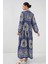 Kadın BDART Düğmeli V Yaka Desenli Maxi Elbise Kobalt Mavisi 10