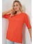 Kadın BDART Dokulu Uzun Kol Yaka Tişört Parlak Turuncu 1