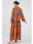 Kadın BDART Düğmeli V Yaka Desenli Maxi Elbise Orange 5