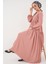 Kadın BDART V Yaka Düğmeli Rahat Kesim Maxi Elbise Tozlu Gül Pembesi 2