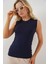Kadın BDART Dik Yaka, Askısız, Fitilli Bodysuit Lacivert 4