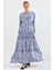 Kadın BDART Desenli V Yaka Maxi Elbise Kobalt Mavisi 1