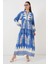 Kadın BDART Düğmeli V Yaka Desenli Maxi Elbise Fas Mavisi 4