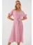 Kadın BDART Düğmeli V Yaka Midi Elbise Pink 4