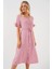 Kadın BDART Düğmeli V Yaka Midi Elbise Toz Pembe 1