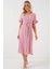 Kadın BDART Düğmeli V Yaka Midi Elbise Toz Pembe 3