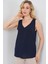 Kadın BDART Dokulu V Yaka Kolsuz Bluz Blue 3