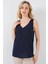 Kadın BDART Dokulu V Yaka Kolsuz Bluz Blue 4