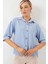 Kadın BDART Düğme Kapamalı Oversize Krep Gömlek Blue 4