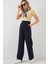 Kadın BDART Kemerli Yüksek Bel Geniş Paça Pantolon Lacivert 1