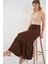 Kadın BDART Esnek Bel ile Dokulu Uzun Triko Etek Kahverengi 5