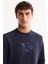 Erkek Lacivert Pamuklu Baskılı İnterlok Regular Fit Sweatshirt A52Y1247 2