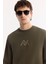Erkek Haki Bisiklet Yaka Pamuklu Şardonlu Baskılı Regular Fit Sweatshirt A52Y1327 2