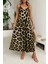 Kadın Ip Askılı Geniş V Yakalı Leopar Desenli Süprem Elbise 1