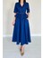 Lacivert Ince Kemerli Fırfırlı Ceket ve Büzgülü Etek Takım 3