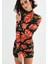 Kadın Balıkçı Yaka Gül Baskılı Fırsat Ürün Mini Elbise 2
