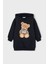 Kız Çocuk Ayı Baskılı Kapüşonlu Sweatshirt Elbise - Siyah 1