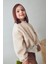 Kız Çocuk Etek Ucu Gömlek Görünümlü Pelüş Sweatshirt - Bej 4