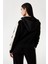 Kadın Fermuarlı Kapüşonlu Logolu Sweatshirt - Siyah 4