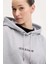 Kadın Kapüşonlu Nakış Logolu Oversize Sweatshirt - Gri 2