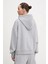 Kadın Kapüşonlu Nakış Logolu Oversize Sweatshirt - Gri 3