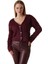 Kadın Taşlı Düğmeli V Yakalı Tüylü Triko Hırka - Bordo 1