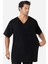 Erkek Siyah V Yaka Kısa Kollu Büyük Beden Basic Tişört %100 Pamuklu Penye 2