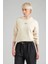 Kadın Kapüşonlu Minimal Logo Baskılı Sweatshirt - Krem 1