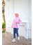 Kolları Lastikli Belden Büzgülü Bağcık Düğmeli Gömlek - (38-46) - 71302 - Pembe 4