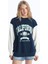 Xsıde Lacivert Bisiklet Yaka Baskılı Uzun Kollu Oversize Kadın Sweatshirt 1