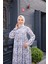 O Yaka Çiçek Desenli Büzgülü Uzun Elbise - (38-46) - 71290 - Lavanta 4