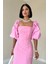 Pembe Işlemeli Kolu Garnili Elbise 2
