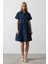 Kısa Kol Düğmeli Elbise - Indigo 1