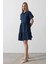 Kısa Kol Düğmeli Elbise - Indigo 2