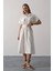 Kuşaklı Cep Detaylı Yarım Kol Elbise - Beyaz 2