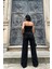 Siyah Straplez Düğmeli Crop ve Pantolon Takım 4